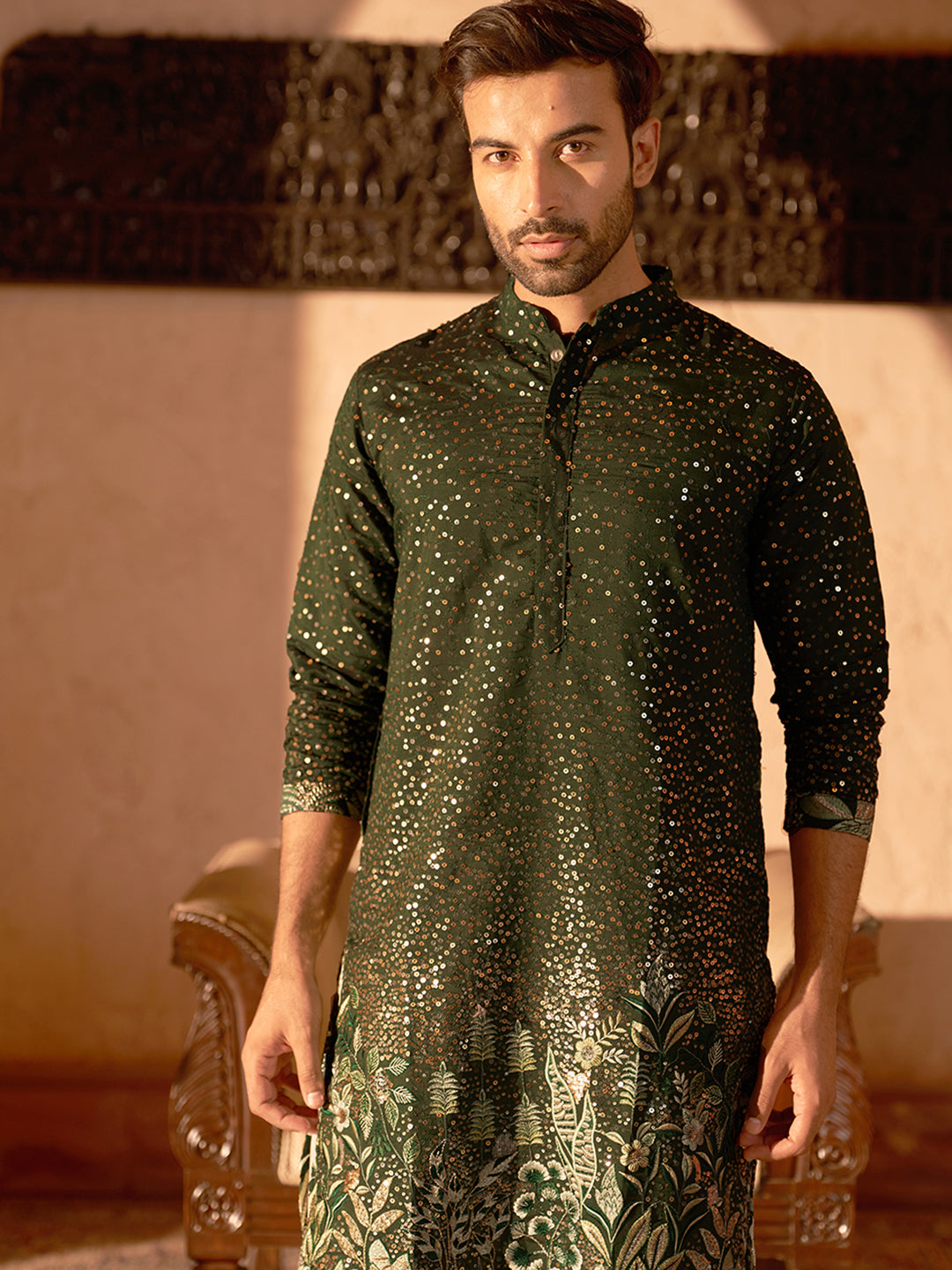 Embroidered And Sequins Silk Blend Kurtas