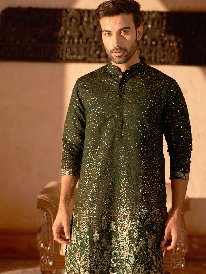 Embroidered And Sequins Silk Blend Kurtas