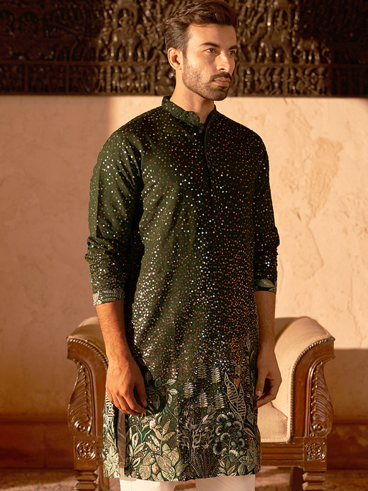 Embroidered And Sequins Silk Blend Kurtas