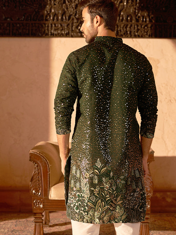 Embroidered And Sequins Silk Blend Kurtas
