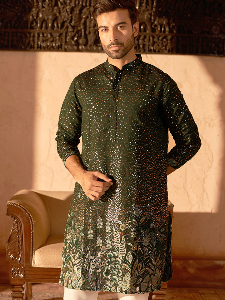 Embroidered And Sequins Silk Blend Kurtas