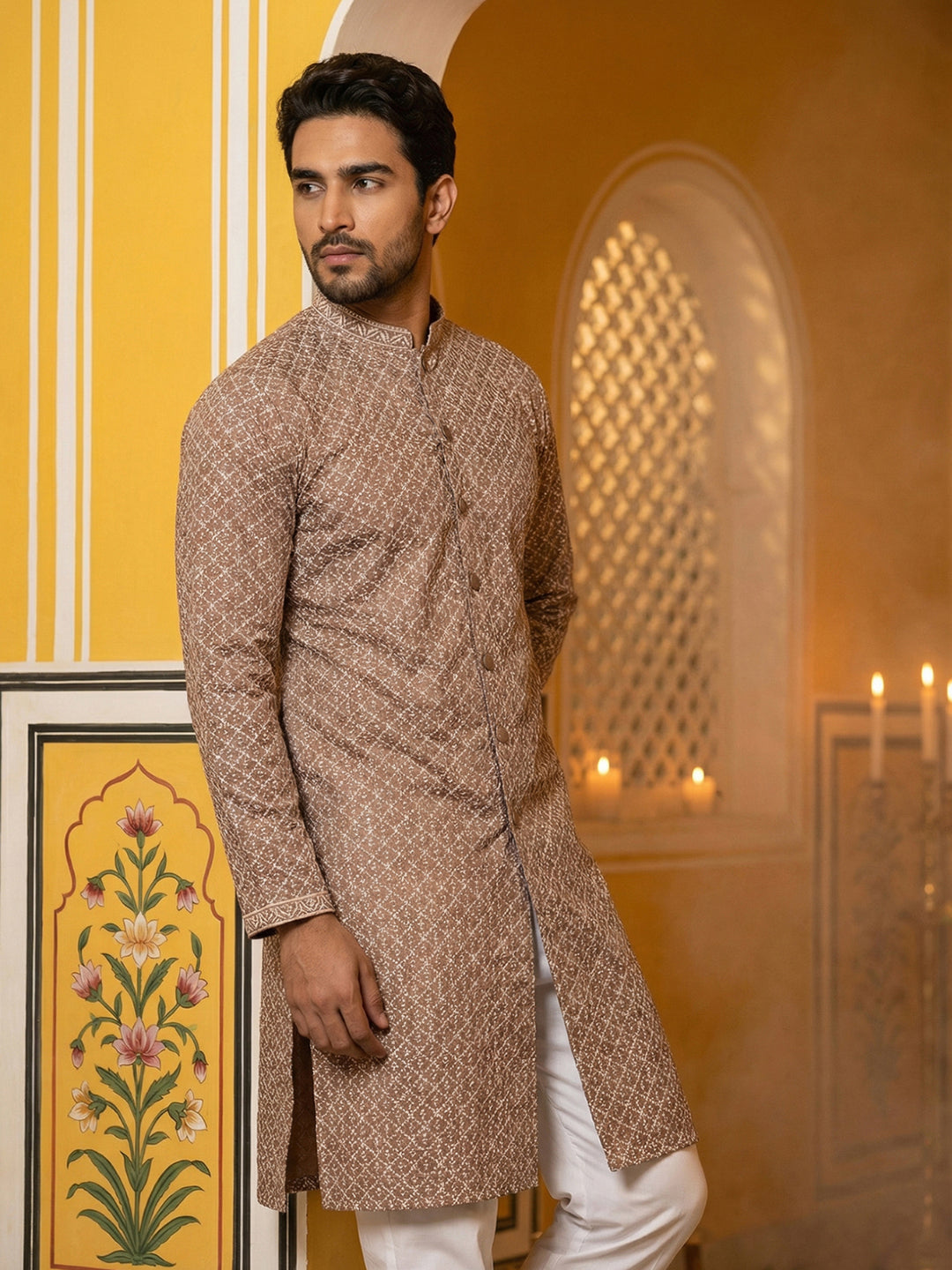 Sequin Chikankari Front Open Kurta