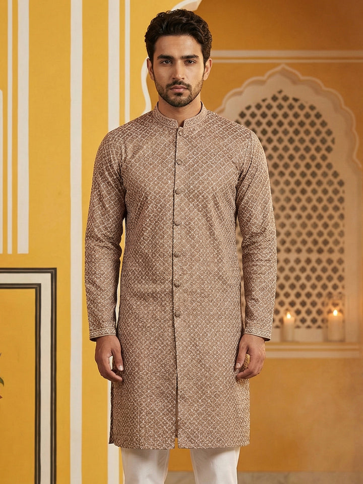 Sequin Chikankari Front Open Kurta