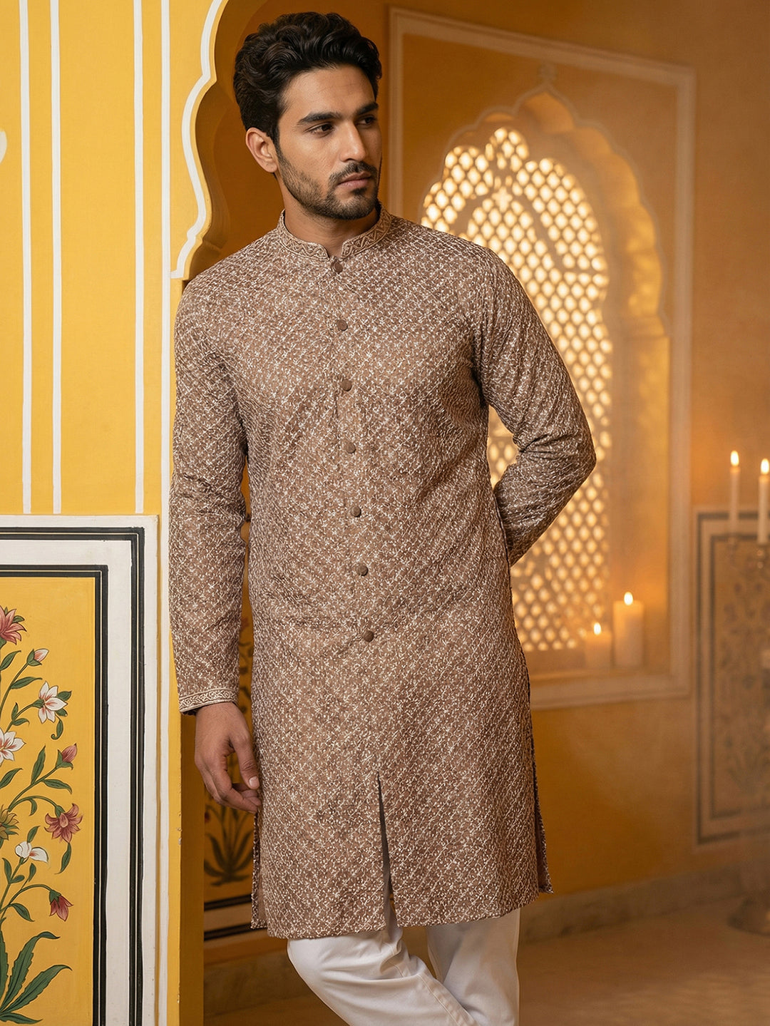 Sequin Chikankari Front Open Kurta