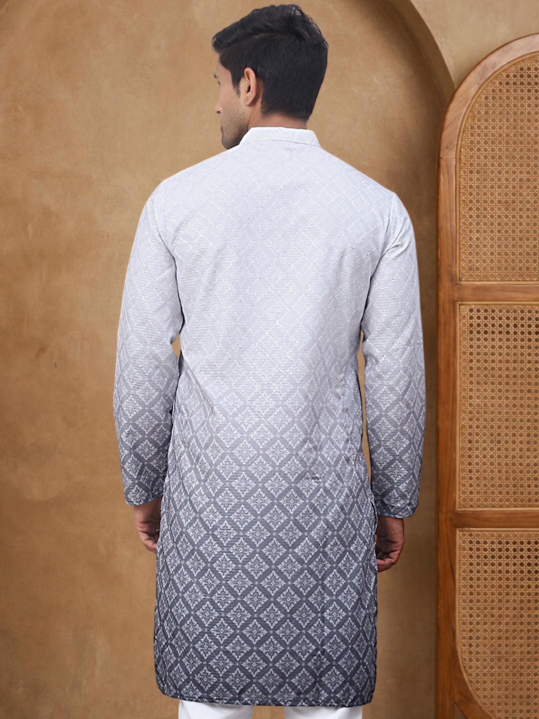 Purple Ombre Printed Kurta For Men
