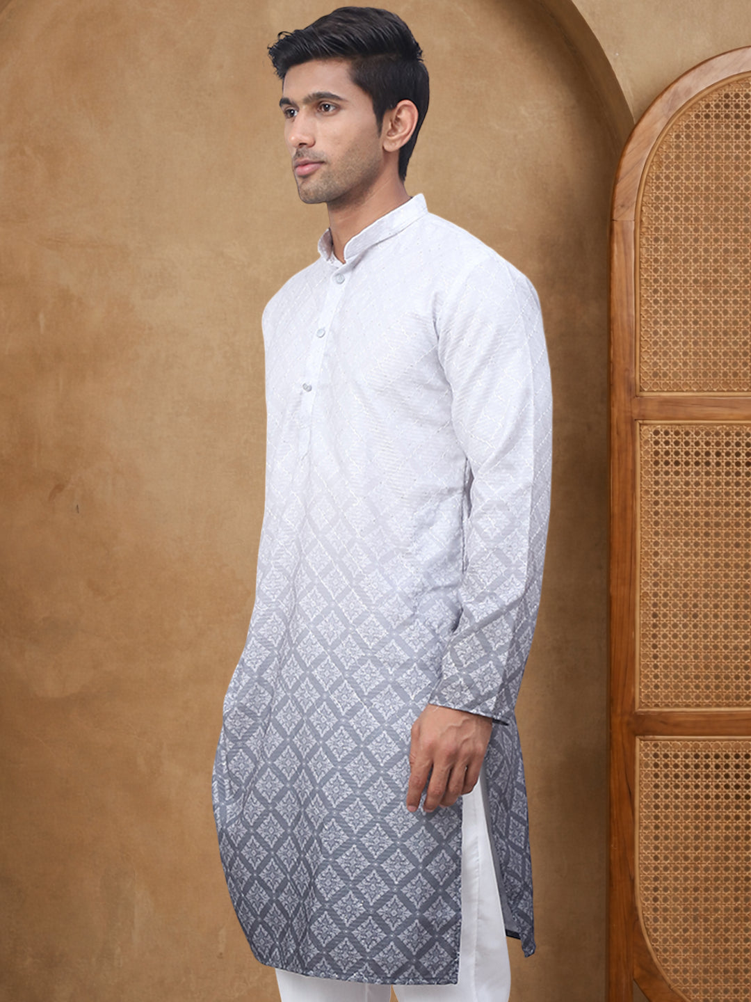 Purple Ombre Printed Kurta For Men