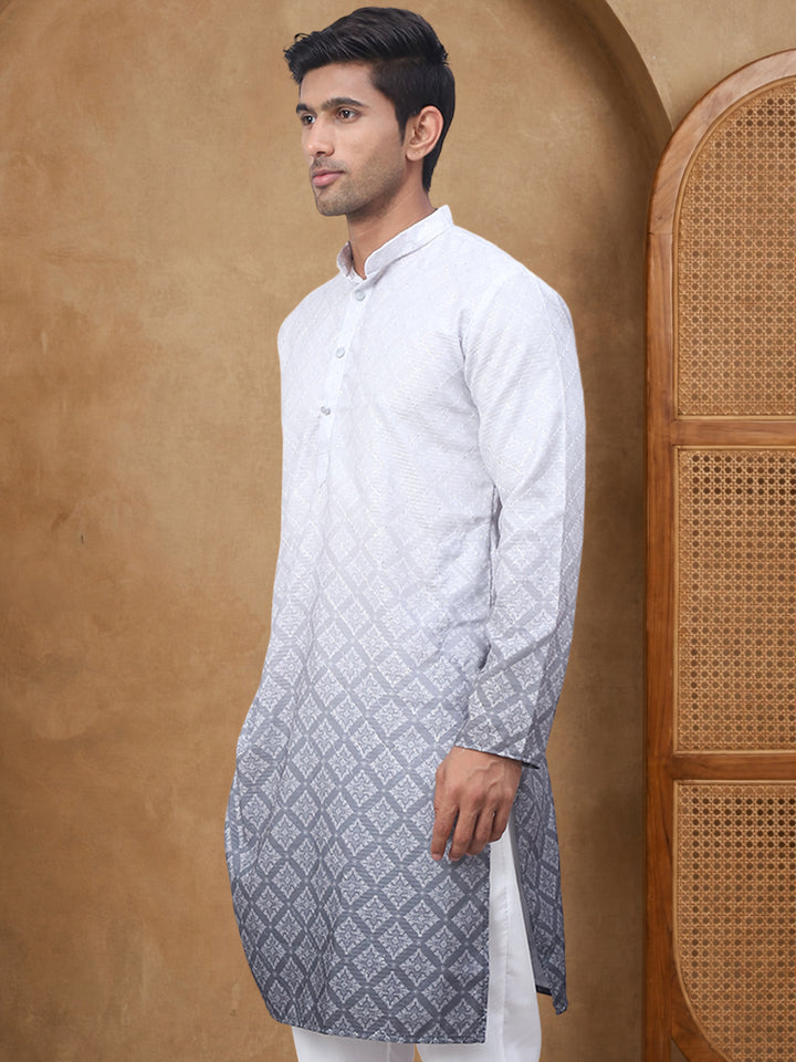 Purple Ombre Printed Kurta For Men