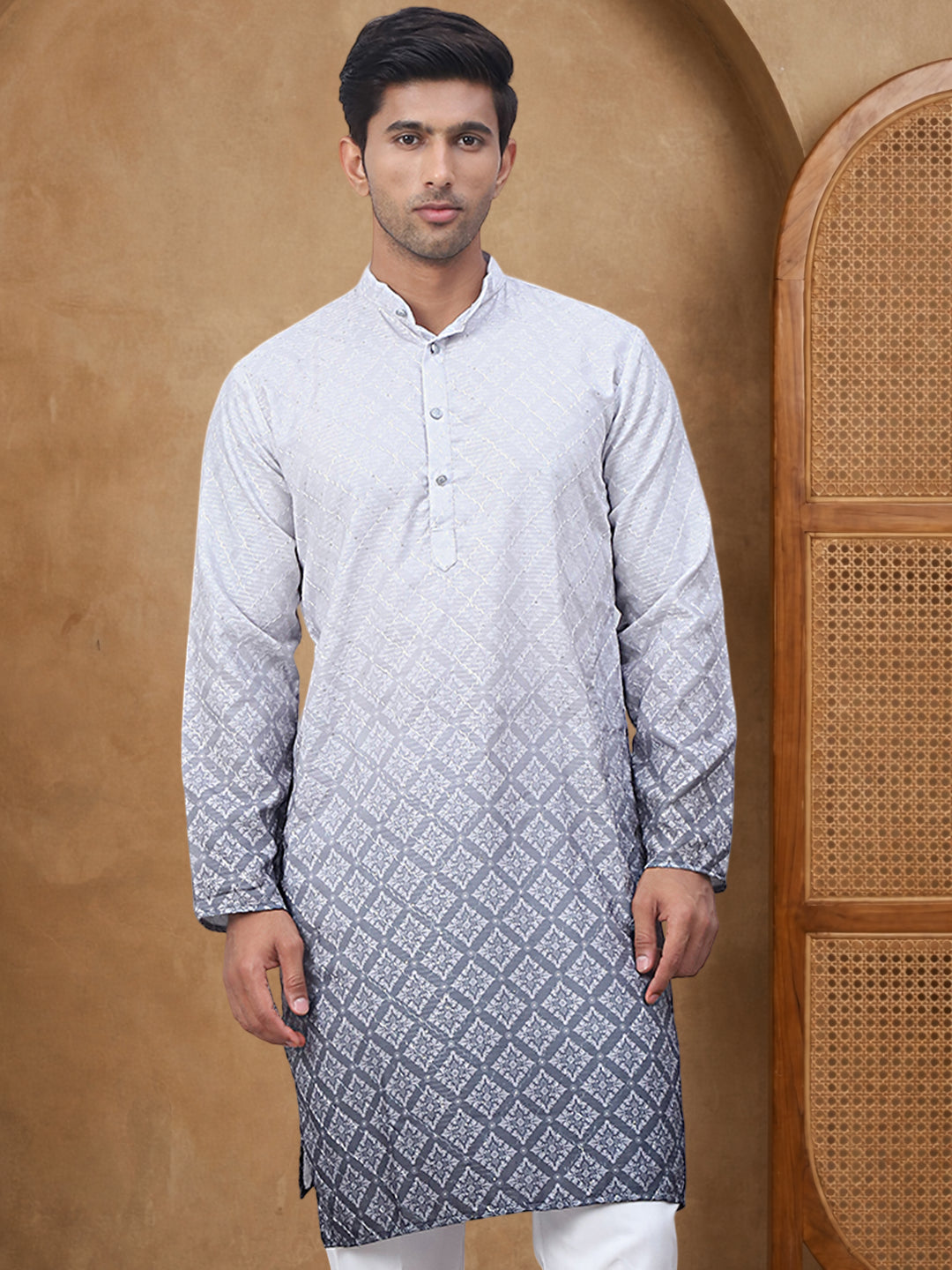 Purple Ombre Printed Kurta For Men