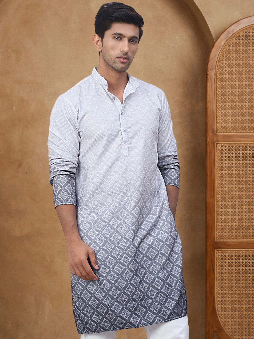 Purple Ombre Printed Kurta For Men