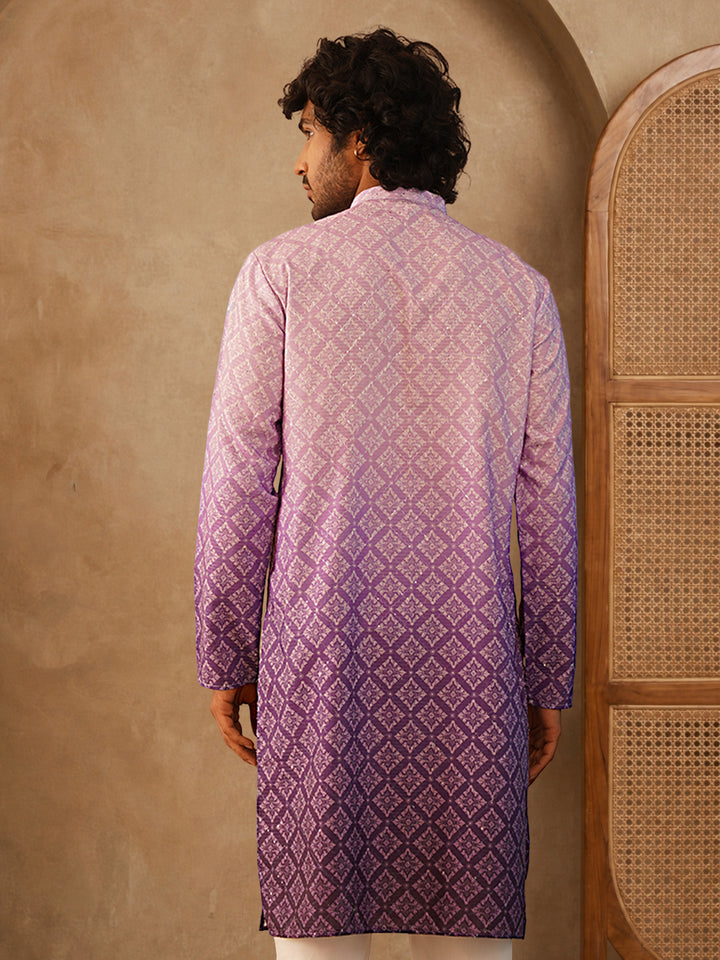 Purple Ombre Printed Kurta For Men