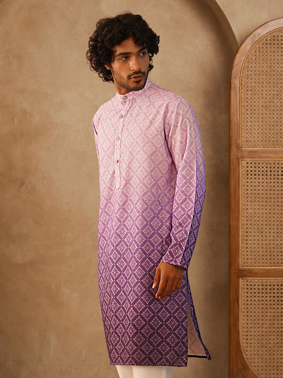 Purple Ombre Printed Kurta For Men