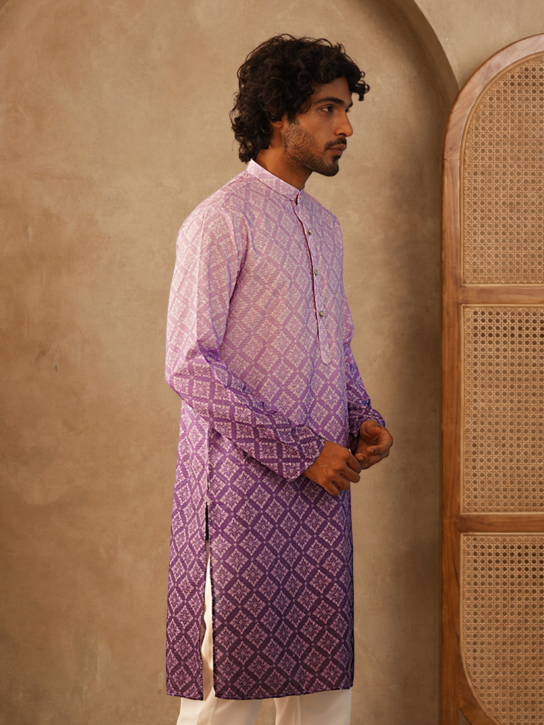 Purple Ombre Printed Kurta For Men