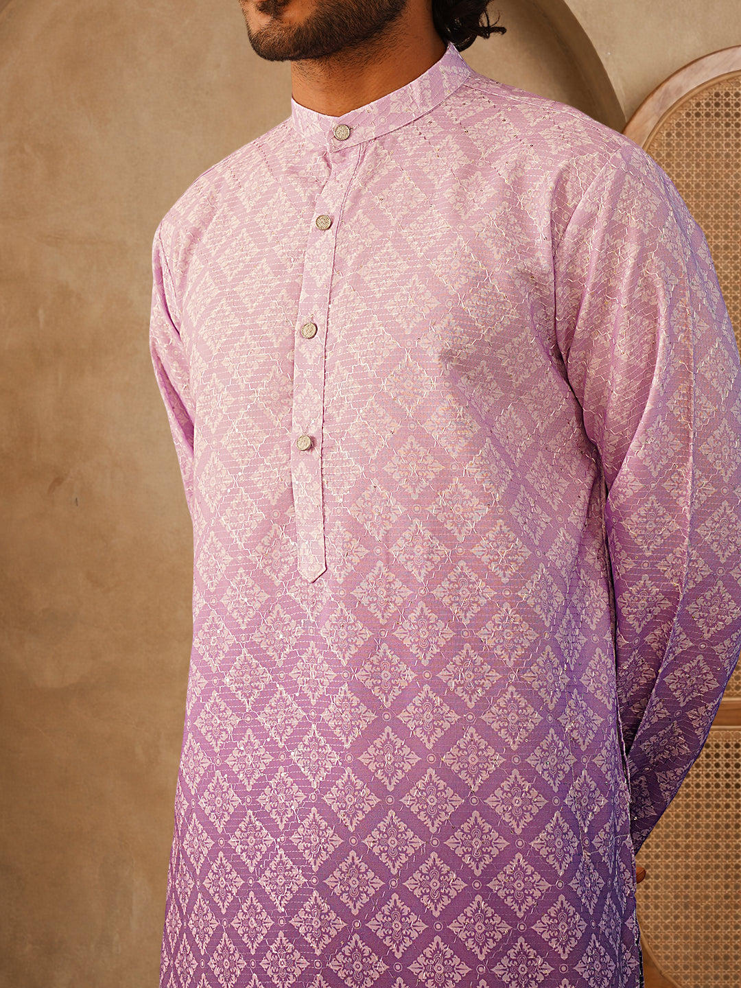 Purple Ombre Printed Kurta For Men