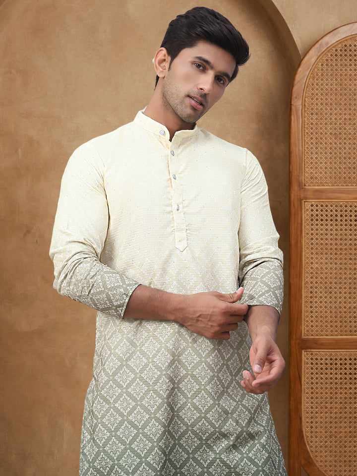 Purple Ombre Printed Kurta For Men