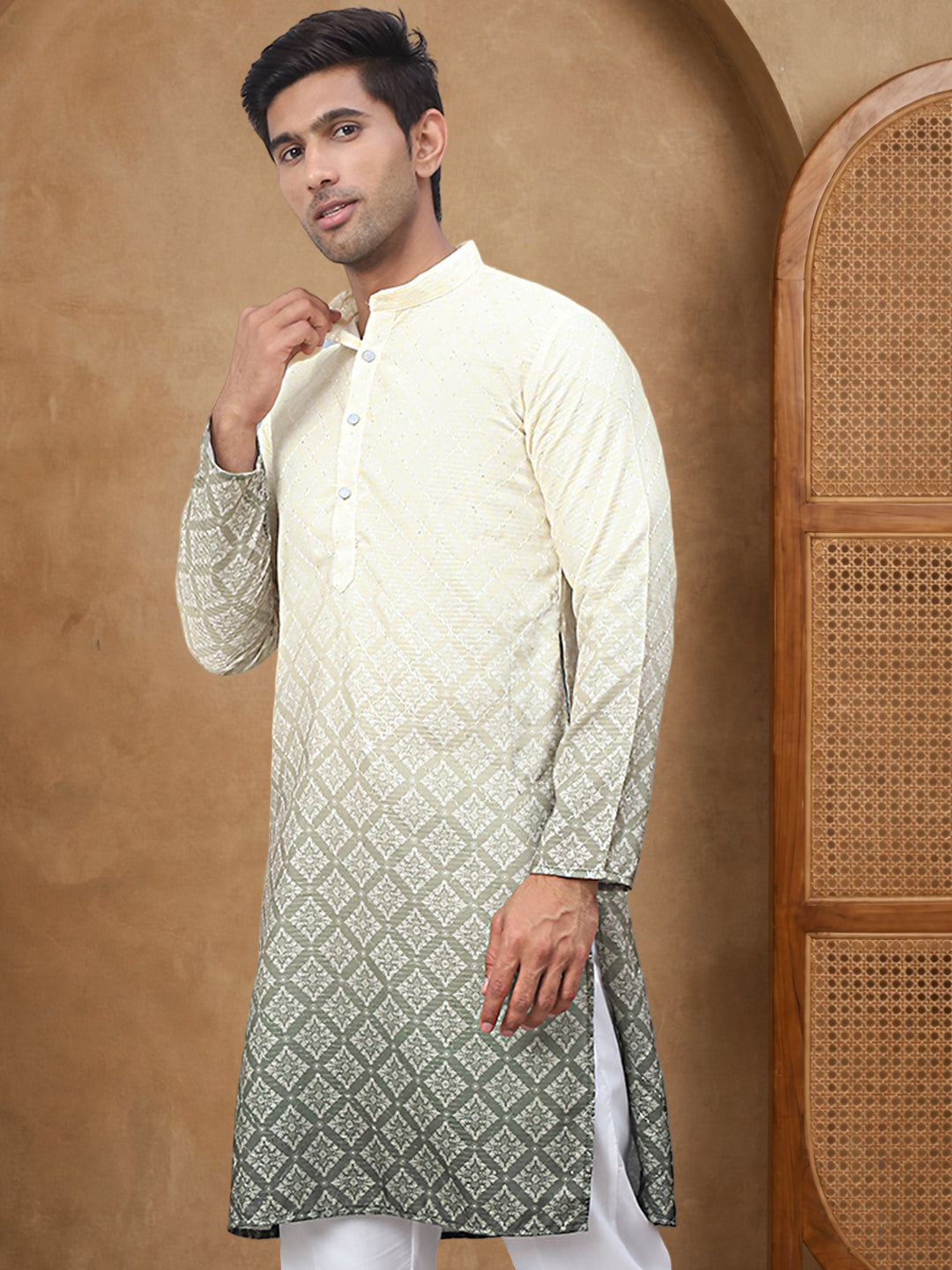Purple Ombre Printed Kurta For Men