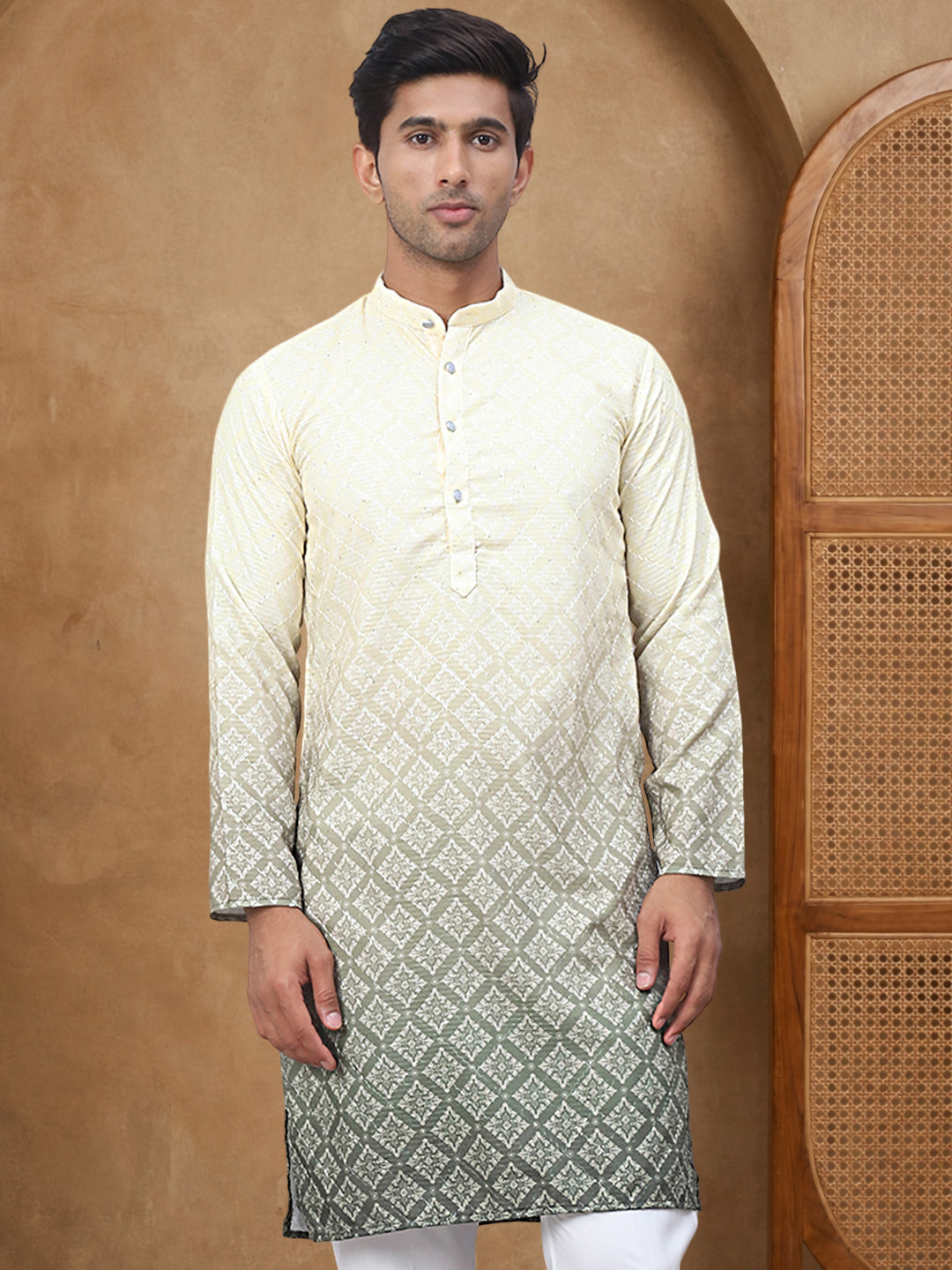 Purple Ombre Printed Kurta For Men
