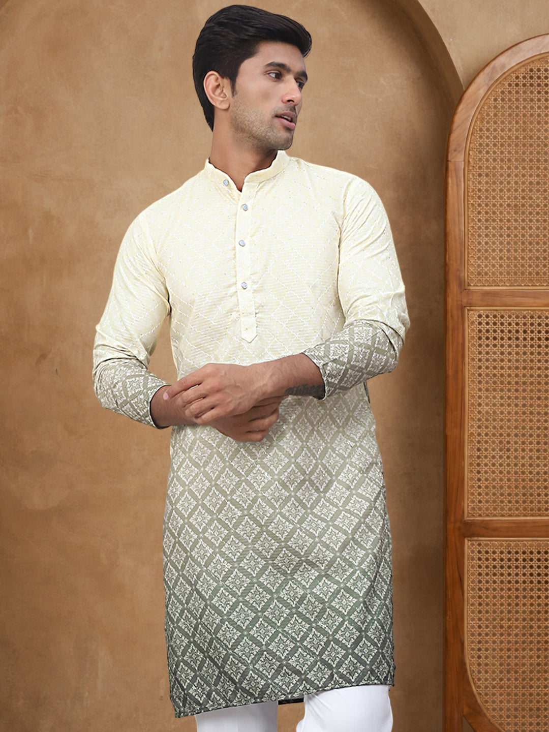Purple Ombre Printed Kurta For Men