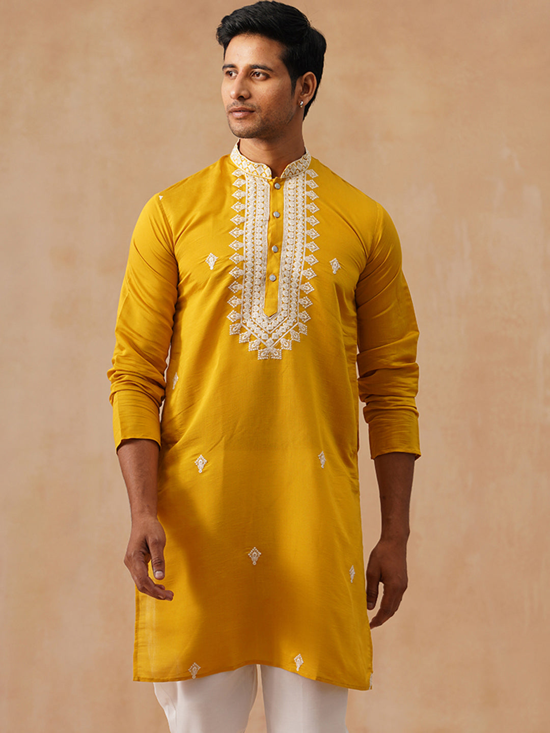 Silk Blend Embroidered Kurta
