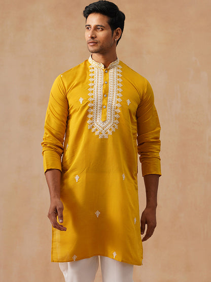 Silk Blend Embroidered Kurta