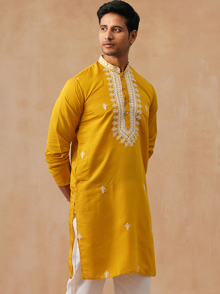 Silk Blend Embroidered Kurta