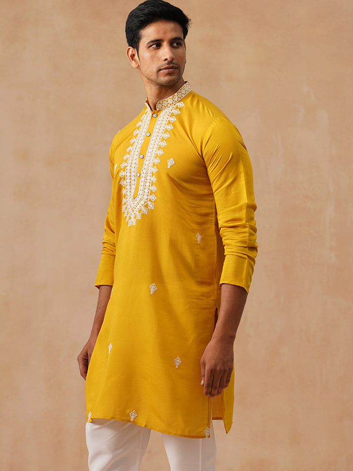 Silk Blend Embroidered Kurta
