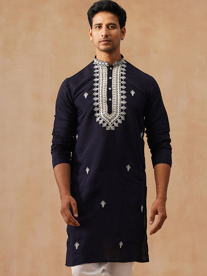 Silk Blend Embroidered Kurta