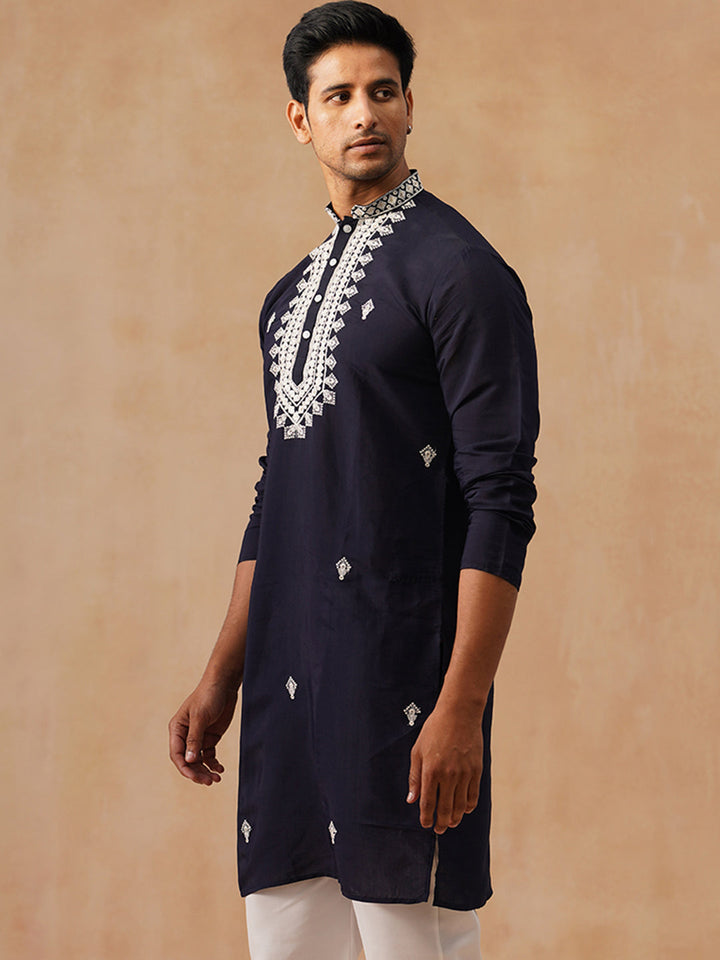 Silk Blend Embroidered Kurta