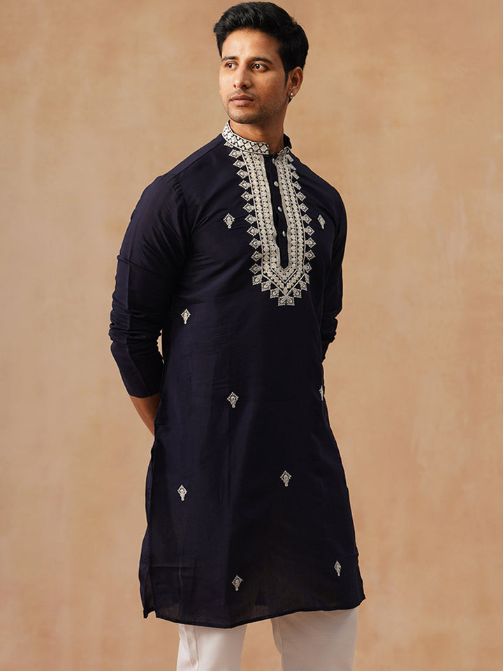 Silk Blend Embroidered Kurta