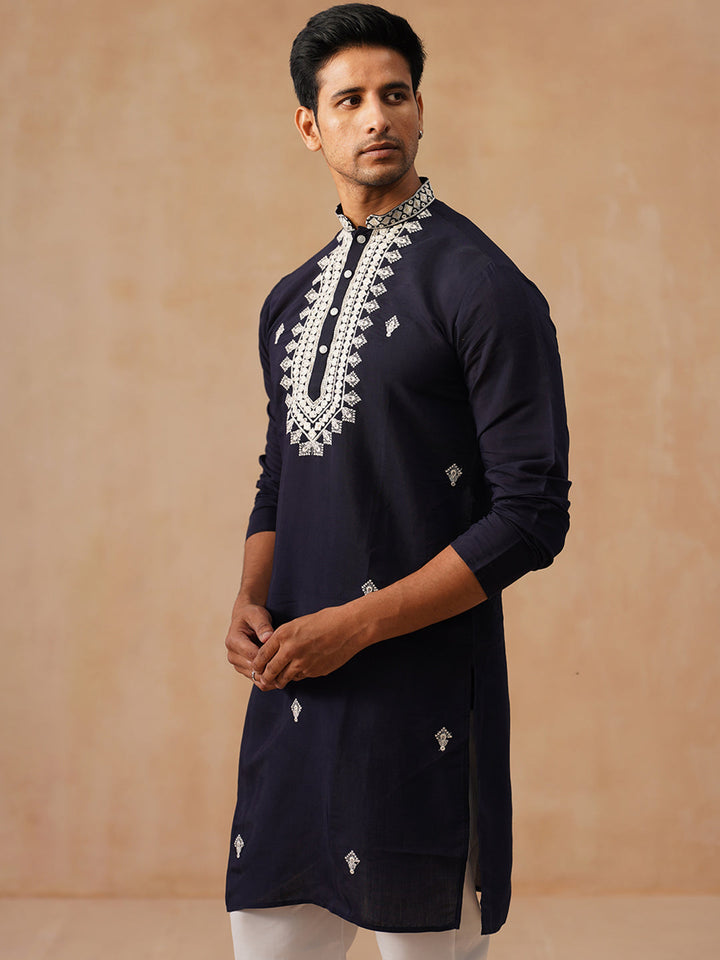 Silk Blend Embroidered Kurta