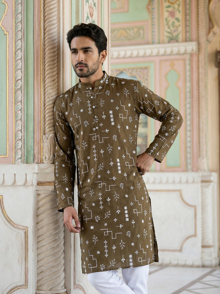 Embroidered Silk Blend Straight Kurta