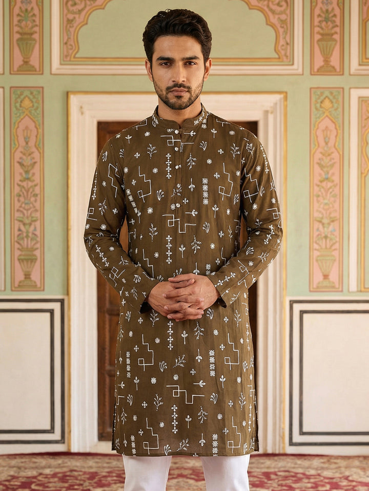 Embroidered Silk Blend Straight Kurta