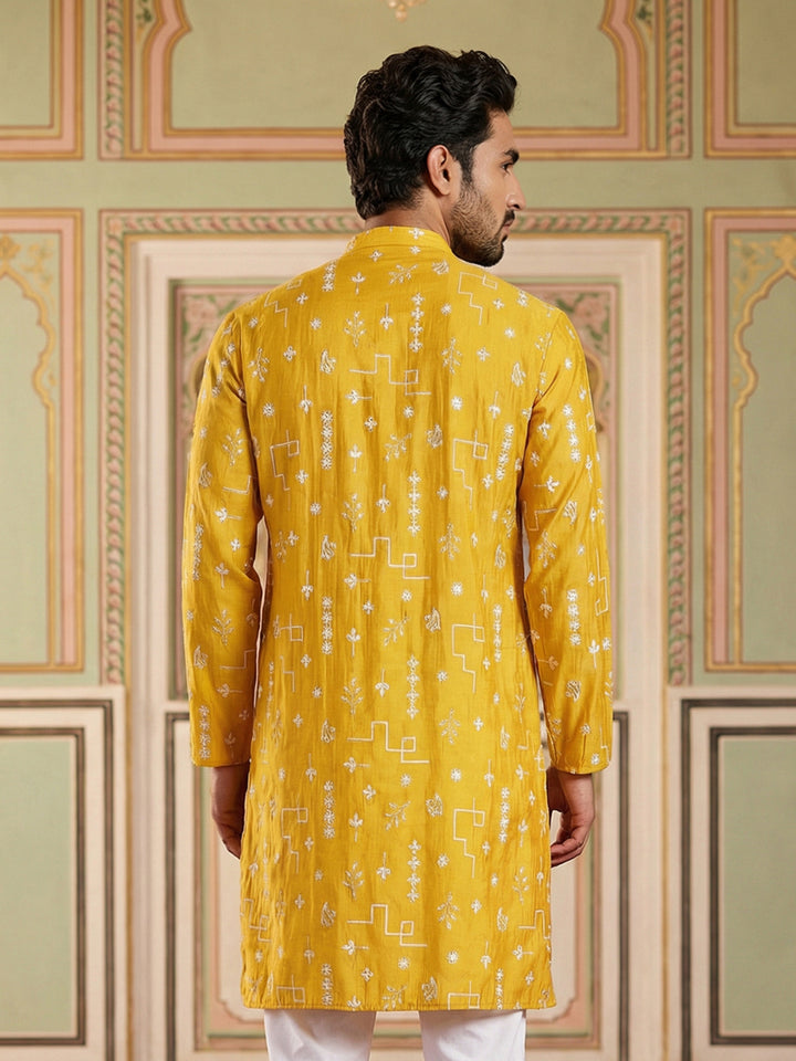 Embroidered Silk Blend Straight Kurta