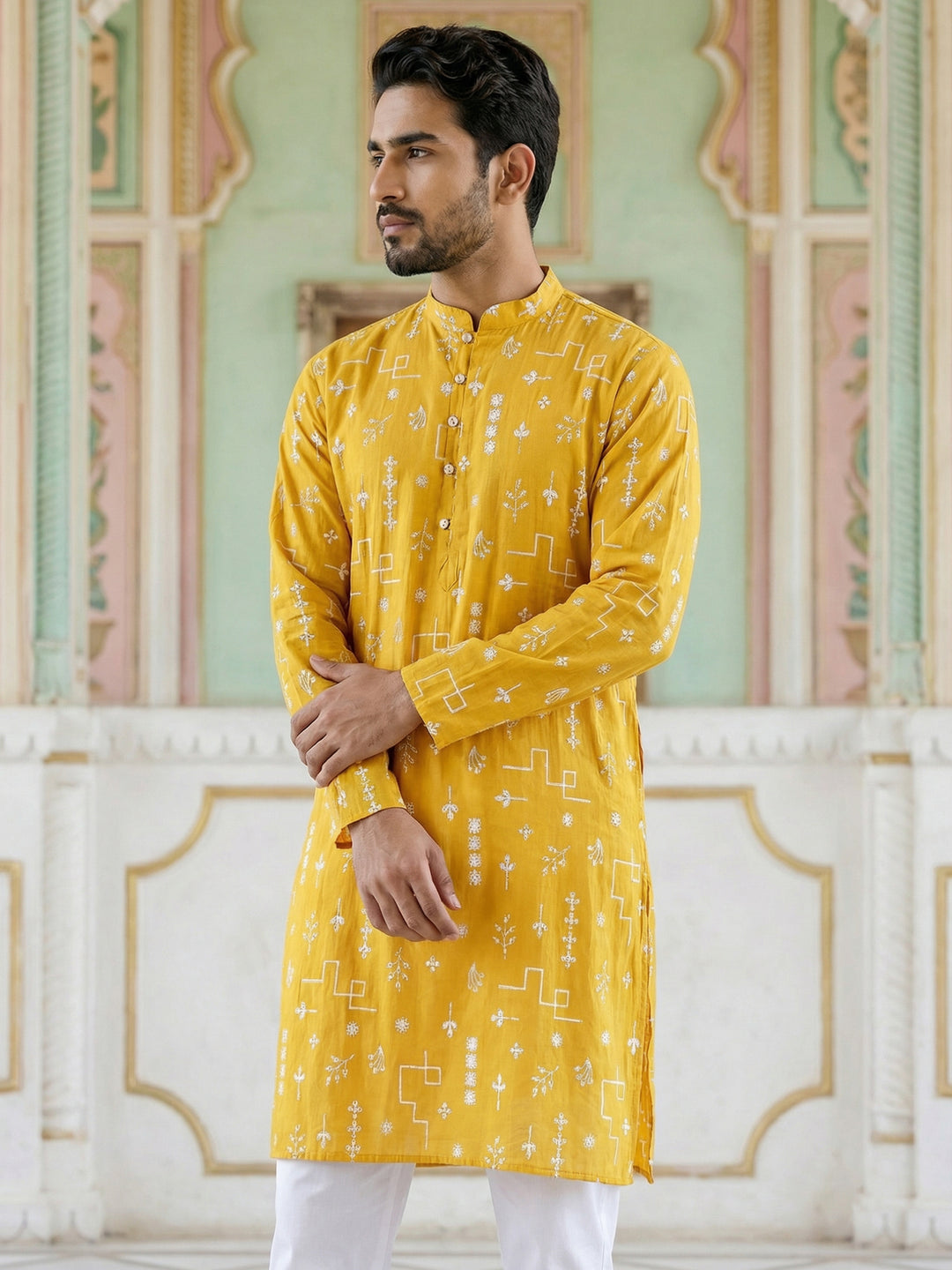 Embroidered Silk Blend Straight Kurta