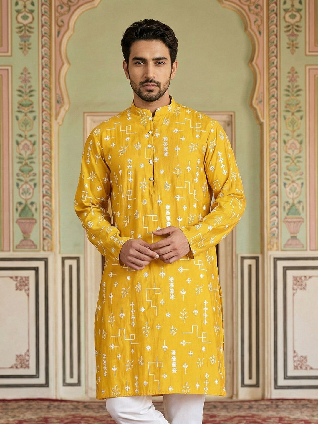Embroidered Silk Blend Straight Kurta