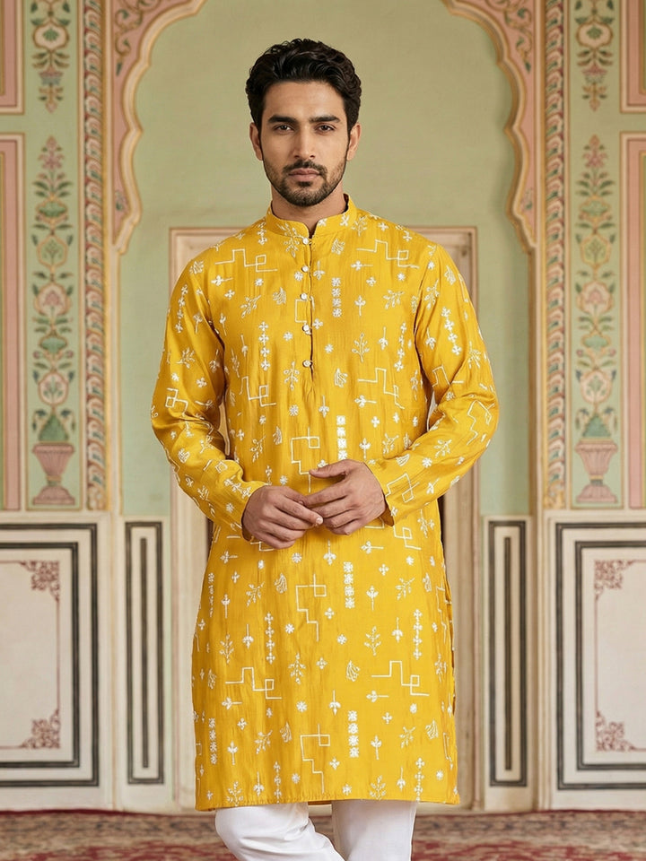 Embroidered Silk Blend Straight Kurta