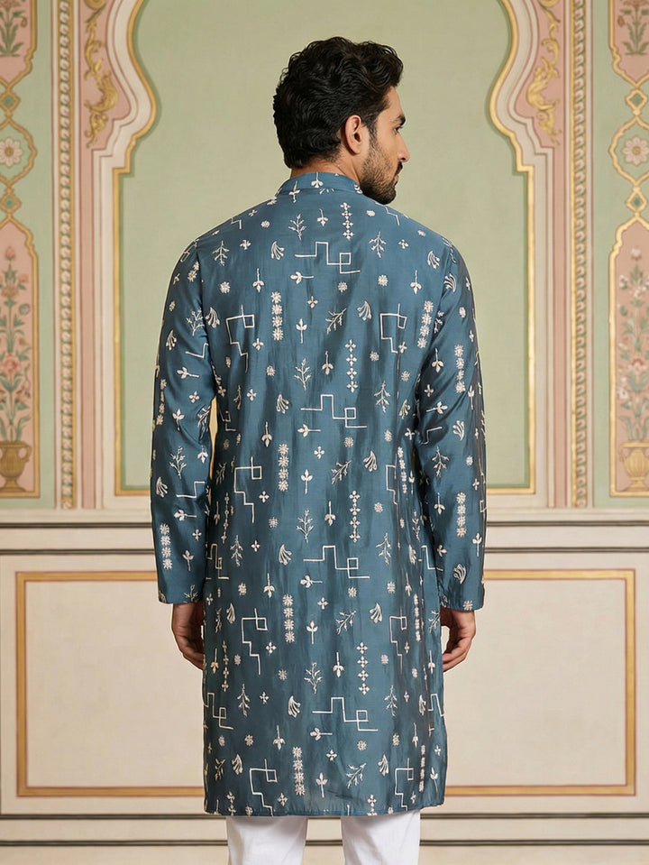 Embroidered Silk Blend Straight Kurta