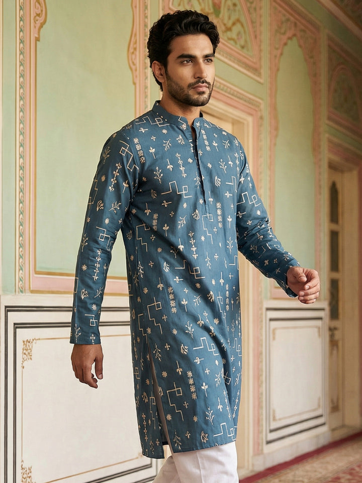 Embroidered Silk Blend Straight Kurta