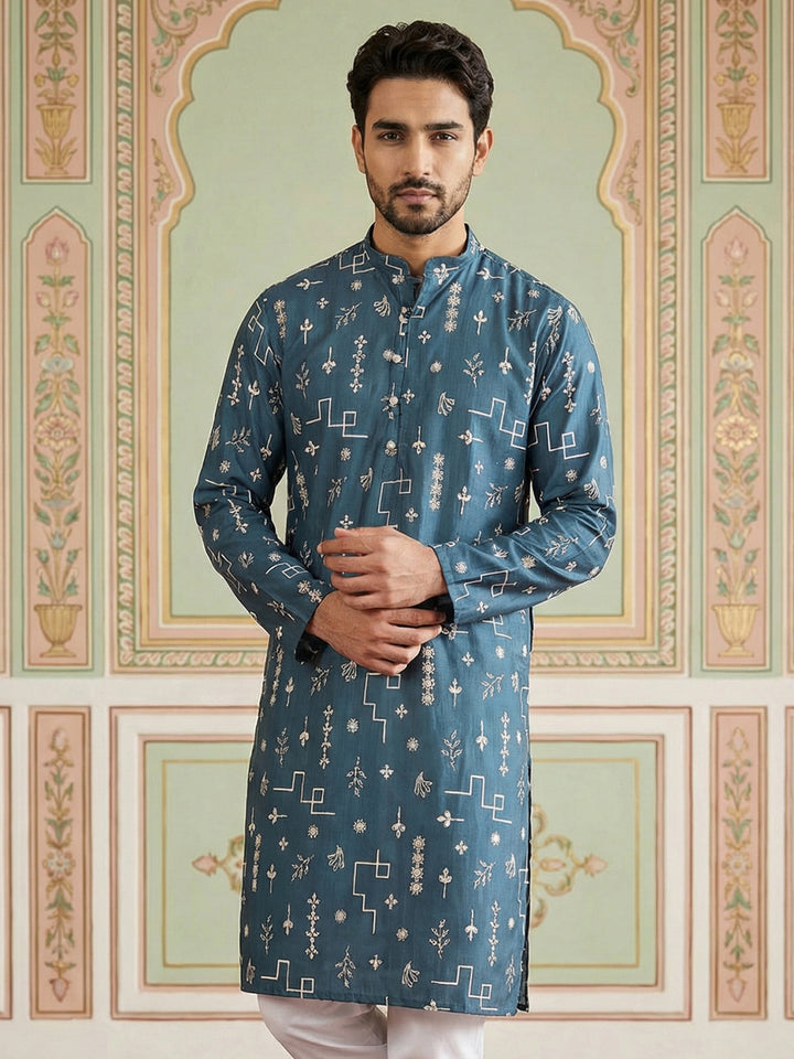Embroidered Silk Blend Straight Kurta