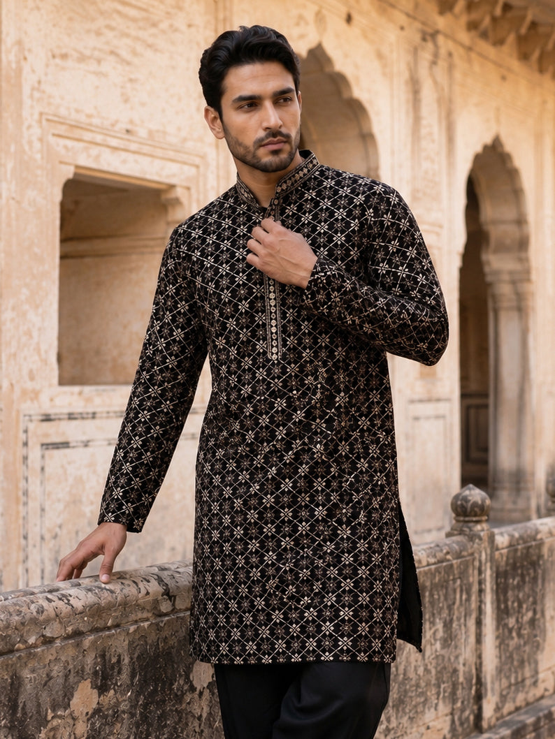 Viscose Rayon Embroidered Sequin Kurta