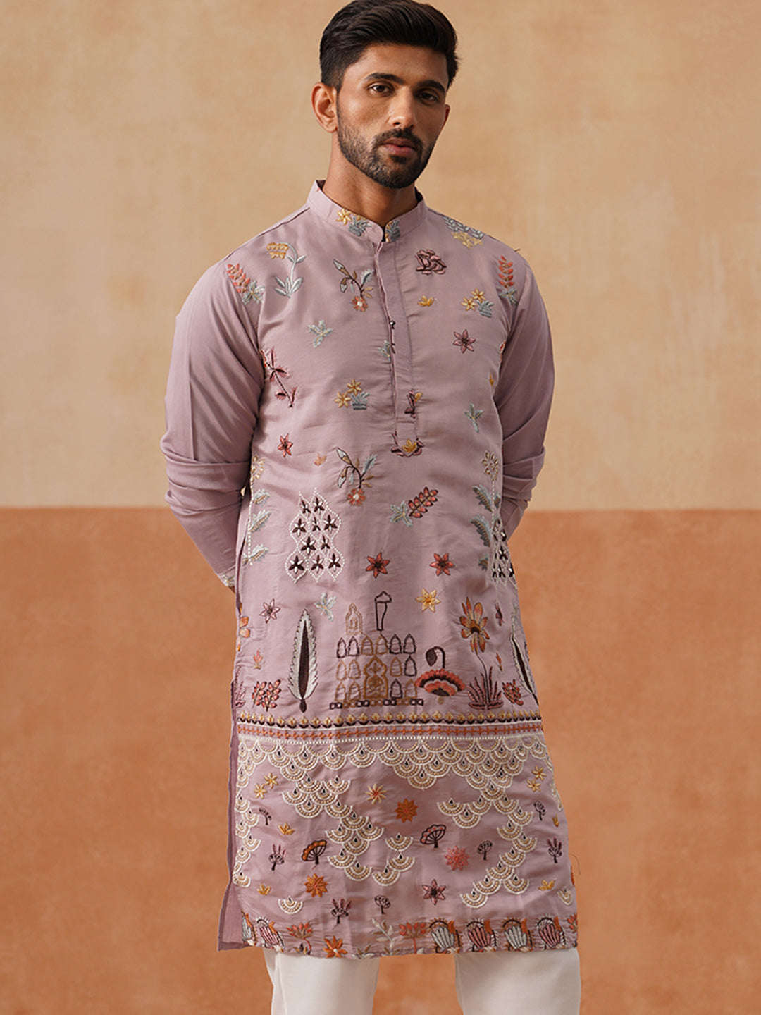 Silk Blend Embroidered Kurta