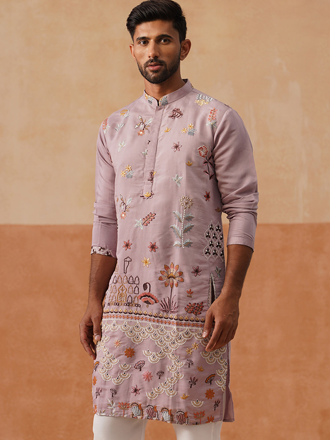 Silk Blend Embroidered Kurta
