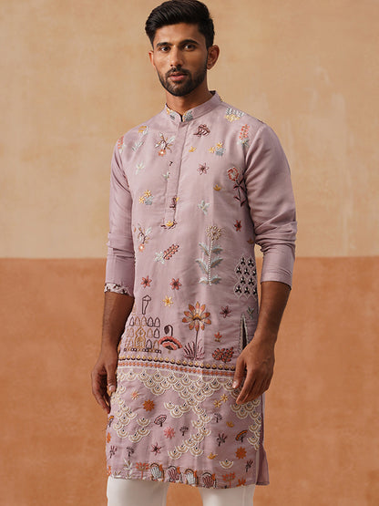 Silk Blend Embroidered Kurta