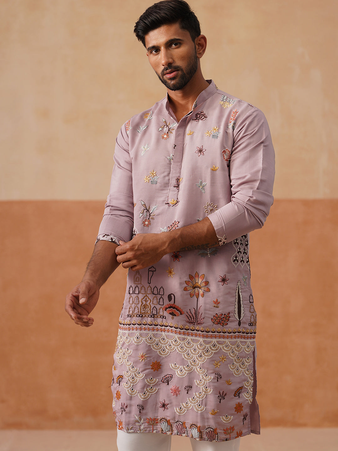 Silk Blend Embroidered Kurta