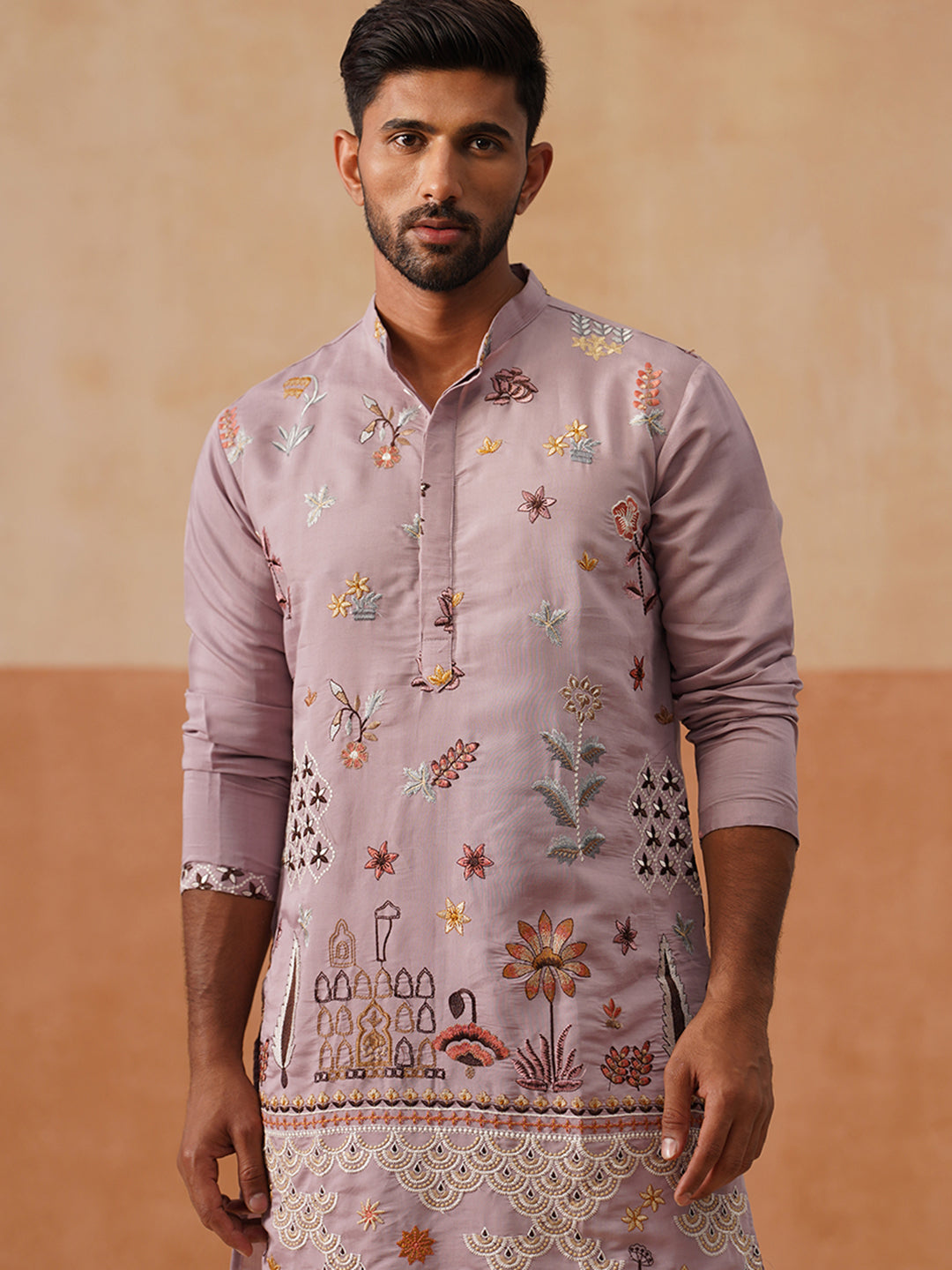 Silk Blend Embroidered Kurta