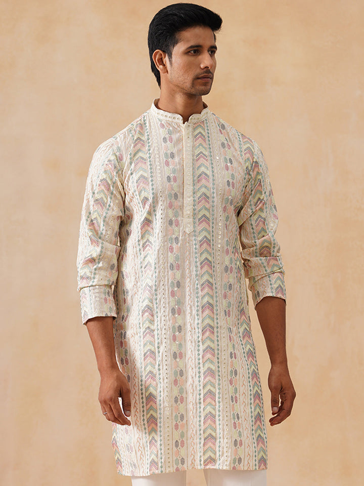 Silk Blend Embroidered Kurta