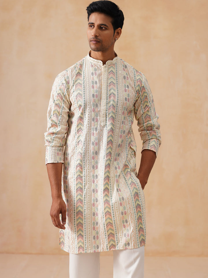 Silk Blend Embroidered Kurta