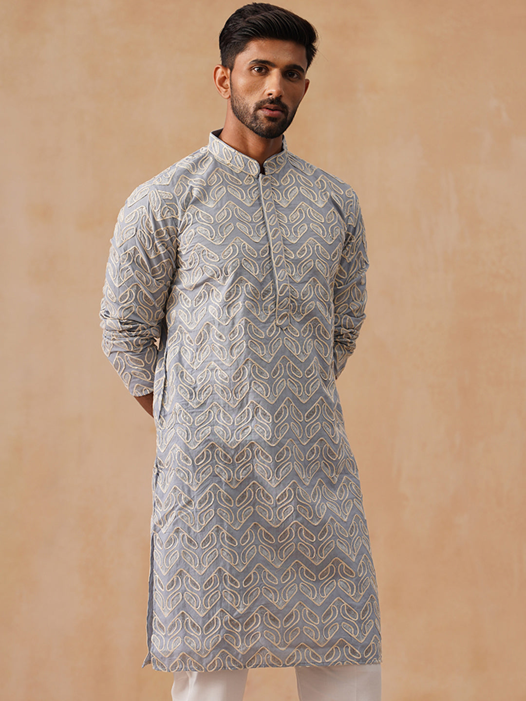 Silk Blend Embroidered Kurta