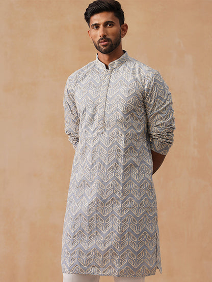 Silk Blend Embroidered Kurta