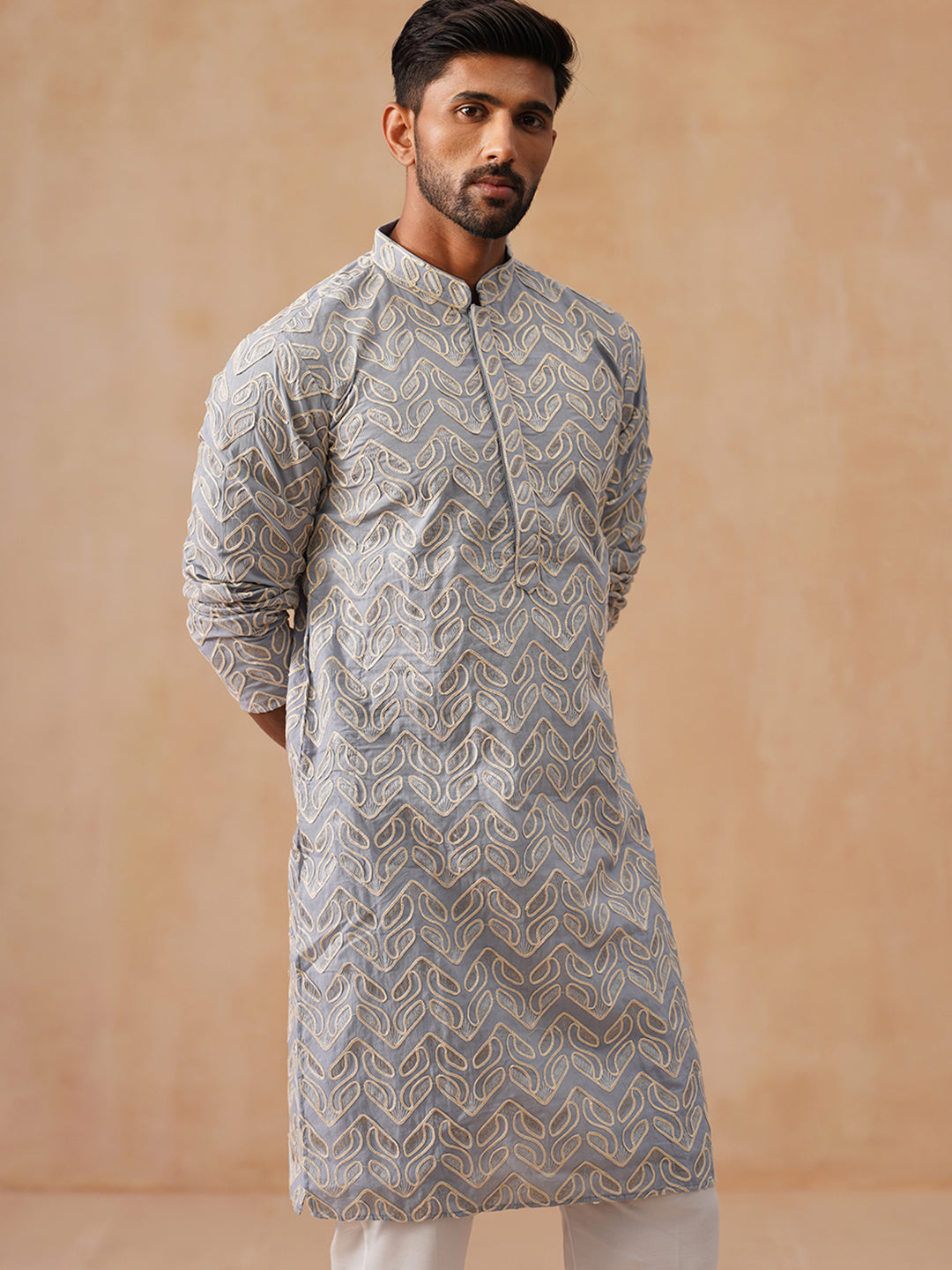Silk Blend Embroidered Kurta
