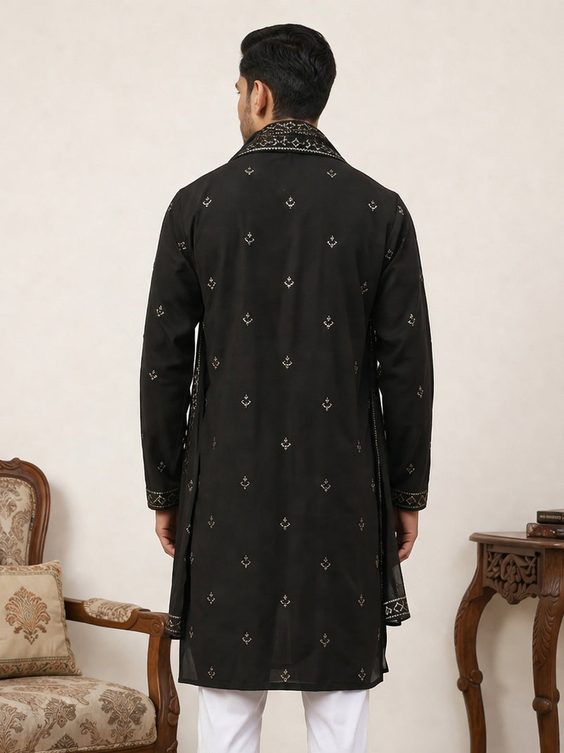 Silk Blend Embroidered Kurta With Dupatta